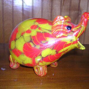 Fiery Red and Yellow Glass Elephant Art